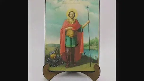Святой великомученик Андрей Стратилат, арт И788,  15 х 20 х 1,8 см Сосна АА