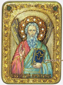 Андрей Первозванный, икона подарочная, на дубе, с камнями, средняя