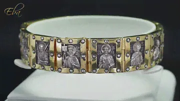 Православный мужской браслет "Святые Мужи". Серебро, позолота.